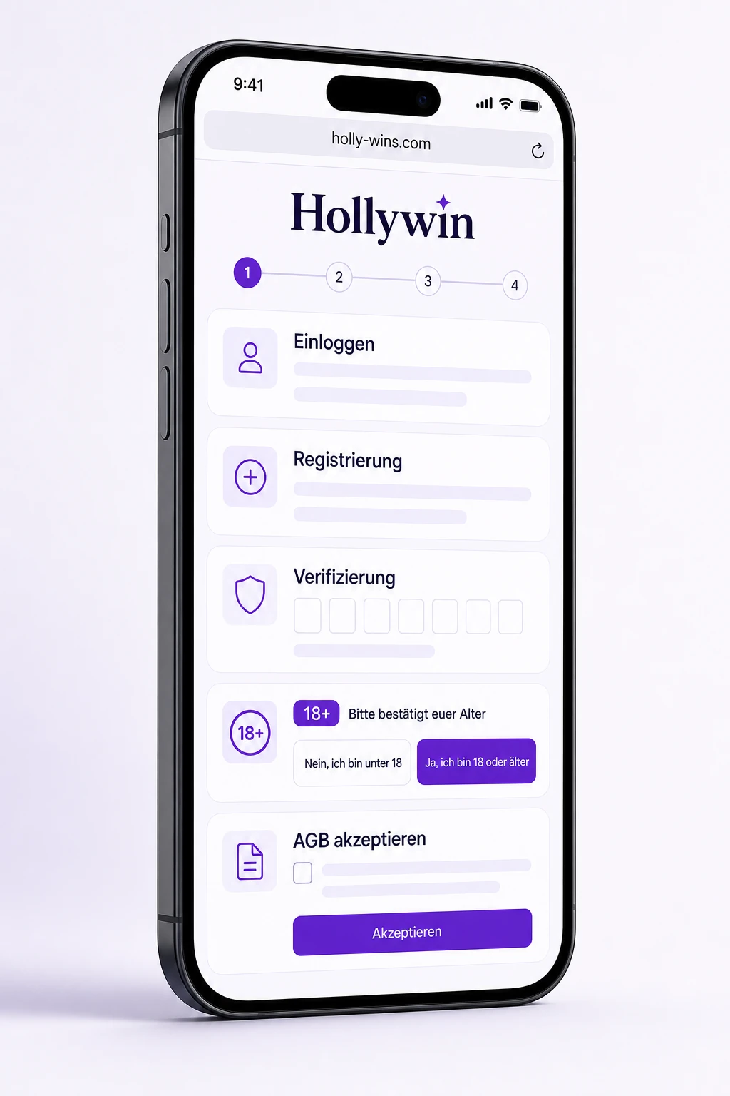 Mobile Login, Registrierung und Konto
